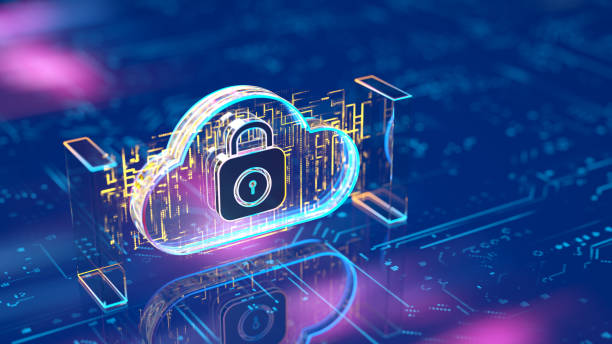 A diagram of cloud services with security warning icons
